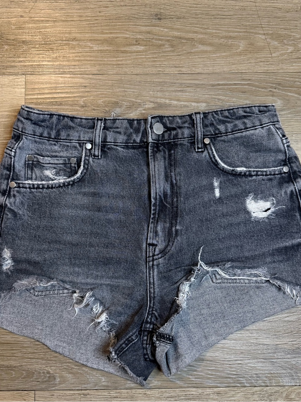 Zara Black Washed Distressed High-Rise Denim Shorts